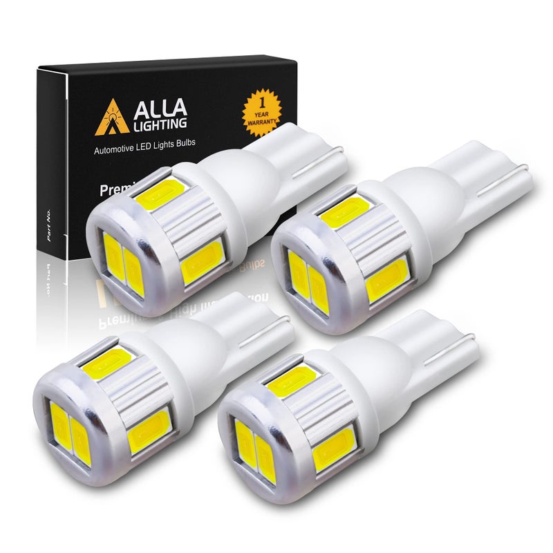 Alla Lighting 4pcs T10 194 168 LED Bulbs, 6500K Xenon White Parking, License, Interior Map, Dome, Trunk Lights 175 161 2825 W5W 2821 12V 5630 SMD Replacement - Image 1